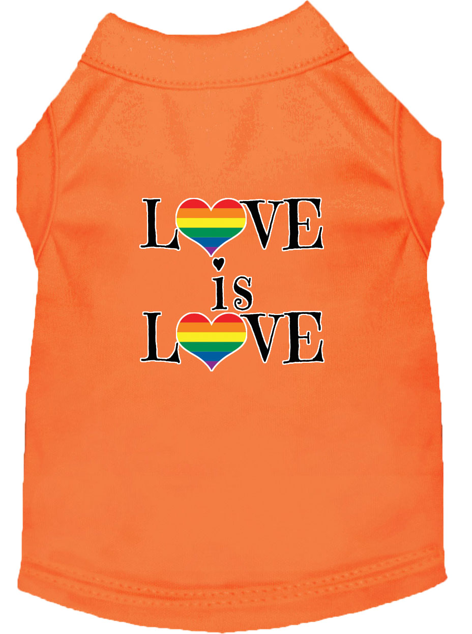 Love is Love Screen Print Dog Shirt Orange Lg